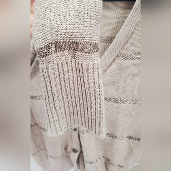 LOFT Metallic mesh Knit Striped Cotton Boho  Women's Cardigan Size M - Picture 8 of 10